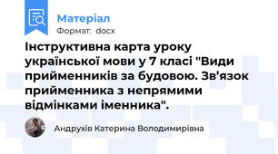Інструктивна карта уроку української мови у 7 класі "Види прийменників за будовою. Зв’язок прийменника з непрямими відмінками іменника".