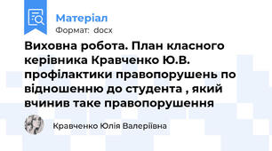 Виховна робота. План класного керівника Кравченко Ю.В. профілактики правопорушень по відношенню до студента , який вчинив таке правопорушення