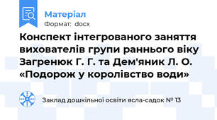 Конспект інтегрованого заняття вихователів групи раннього віку Загренюк Г. Г. та Дем'яник Л. О. «Подорож у королівство води»