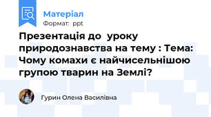 Презентація до  уроку природознавства на тему : Тема: Чому комахи є найчисельнішою групою тварин на Землі?