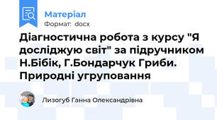 Діагностична робота з курсу "Я досліджую світ" за підручником Н.Бібік, Г.Бондарчук Гриби. Природні угруповання
