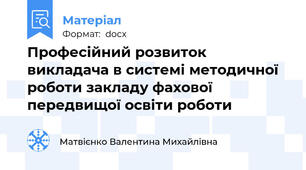 Професійний розвиток викладача в системі методичної роботи закладу фахової передвищої освіти роботи