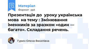 Презентація до  уроку українська мова  на тему : Змінювання іменників за зразком «один — багато». Складання речень.