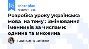 Розробка уроку українська мова  на тему : Змінювання іменників за числами: однина та множина