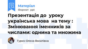 Презентація до  уроку українська мова  на тему : Змінювання іменників за числами: однина та множина