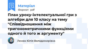 План уроку-інтелектуальної гри з алгебри для 10 класу на тему "Співвідношення між тригонометричними функціями одного й того ж аргументу"