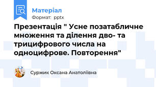 Презентація " Усне позатабличне множення та ділення дво- та трицифрового числа на одноцифрове. Повторення"