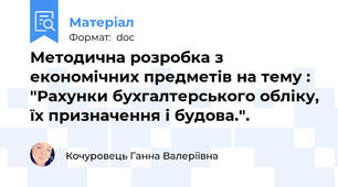 Методична розробка з економічних предметів на тему : "Рахунки бухгалтерського обліку, їх призначення і будова.".