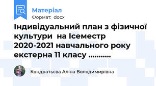 Індивідуальний план з фізичної культури  на Iсеместр 2020-2021 навчального року  екстерна 11 класу ………..