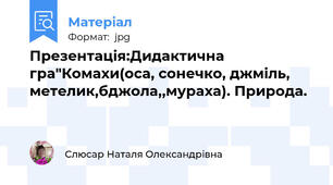 Презентація:Дидактична гра"Комахи(оса, сонечко, джміль, метелик,бджола,,мураха). Природа.