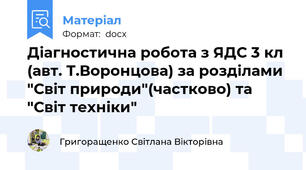 Діагностична робота з ЯДС 3 кл (авт. Т.Воронцова) за розділами "Світ природи"(частково) та "Світ техніки"