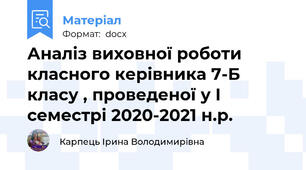 Аналіз виховної роботи класного керівника 7-Б класу , проведеної у І семестрі 2020-2021 н.р.