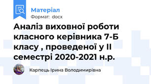 Аналіз виховної роботи класного керівника 7-Б класу , проведеної у ІІ семестрі 2020-2021 н.р.