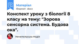 Конспект уроку з біології 8 класу на тему: "Зорова сенсорна система. Будова ока".