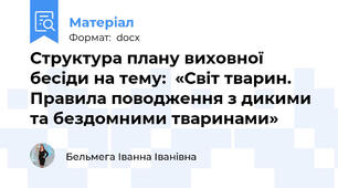 Структура плану виховної бесіди на тему:  «Світ тварин. Правила поводження з дикими та бездомними тваринами»