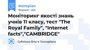 Моніторинг якості знань учнів 11 класу, тест "The Royal Family", "Internet facts","CAMBRIDGE"
