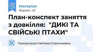 План-конспект заняття з довкілля:  "ДИКІ ТА СВІЙСЬКІ ПТАХИ"