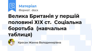 Велика Британія у першій половині ХІХ ст.  Соціальна боротьба  (навчальна таблиця)
