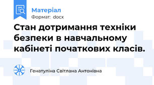 Стан дотримання техніки безпеки в навчальному кабінеті початкових класів.