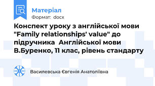 Конспект уроку з англійської мови "Family relationships' value" до підручника  Англійської мови В.Буренко, 11 клас, рівень стандарту
