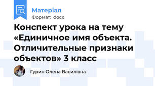 Конспект урока на тему «Единичное имя объекта. Отличительные признаки объектов» 3 класс