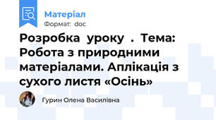 Розробка  уроку  .  Тема:  Робота з природними матеріалами. Аплікація з сухого листя «Осінь»