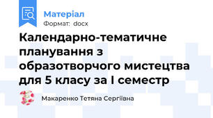 Календарно-тематичне планування з образотворчого мистецтва для 5 класу за І семестр