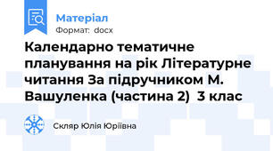 Календарно тематичне планування на рік Літературне читання За підручником М. Вашуленка (частина 2)  3 клас