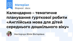 Календарно – тематичне планування гурткової робити  «Англійська мова для дітей середнього дошкільного віку»