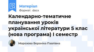 Календарно-тематичне планування уроків української літератури 5 клас (нова програма) І семестр