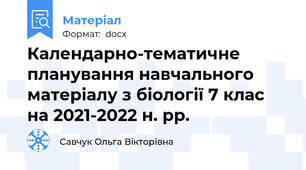 Календарно-тематичне планування навчального матеріалу з біології 7 клас на 2021-2022 н. рр.