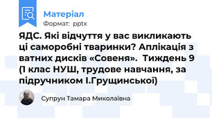ЯДС. Які відчуття у вас викликають ці саморобні тваринки? Аплікація з ватних дисків «Совеня».  Тиждень 9 (1 клас НУШ, трудове навчання, за підручником І.Грущинської)