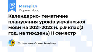 Календарно- тематичне планування уроків української мови на 2021-2022 н. р.9 клас(3 год. на тиждень) ІІ семестр