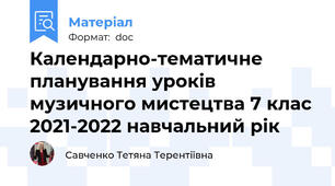 Календарно-тематичне планування уроків музичного мистецтва 7 клас 2021-2022 навчальний рік