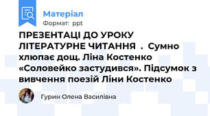 ПРЕЗЕНТАЦІ ДО УРОКУ ЛІТЕРАТУРНЕ ЧИТАННЯ  .  Сумно хлюпає дощ. Ліна Костенко «Соловейко застудився». Підсумок з вивчення поезій Ліни Костенко