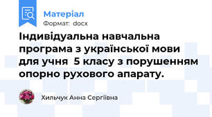Індивідуальна навчальна програма з української мови для учня  5 класу з порушенням опорно рухового апарату.