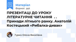 ПРЕЗЕНТАЦІ ДО УРОКУ ЛІТЕРАТУРНЕ ЧИТАННЯ  . . Принади літнього ранку. Анатолій Костецький «Рибалка-дивак»