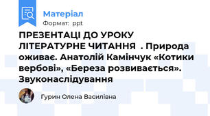 ПРЕЗЕНТАЦІ ДО УРОКУ ЛІТЕРАТУРНЕ ЧИТАННЯ  . Природа оживає. Анатолій Камінчук «Котики вербові», «Береза розвивається». Звуконаслідування
