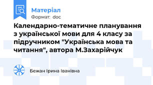 Календарно-тематичне планування з української мови для 4 класу за підручником "Українська мова та читання", автора М.Захарійчук