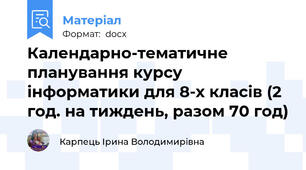 Календарно-тематичне планування курсу інформатики для 8-х класів (2 год. на тиждень, разом 70 год)