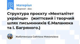 Структура проєкту «Менталітет українця»   (життєвий і творчий шлях письмнників Є.Маланюка та І. Багряного.)