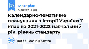 Календарно-тематичне планування з історії України 11 клас на 2021-2022 навчальний рік, рівень стандарту