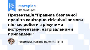 Презентація "Правила безпечної праці та санітарно-гігієнічні вимоги під час роботи з ріжучими  інструментами, нагрівальними приладами."