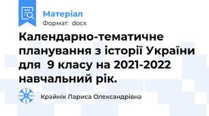 Календарно-тематичне планування з історії України для  9 класу на 2021-2022 навчальний рік.