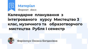 Календарне  планування  з  інтегрованого   курсу  Мистецтво 3  клас, музичного та   образотворчого  мистецтва  Рубля І семестр