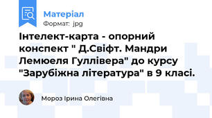 Інтелект-карта - опорний конспект " Д.Свіфт. Мандри Лемюеля Гуллівера" до курсу "Зарубіжна література" в 9 класі.
