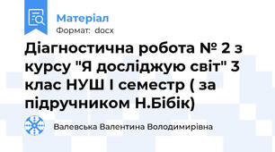 Діагностична робота № 2 з курсу "Я досліджую світ" 3 клас НУШ І семестр ( за підручником Н.Бібік)