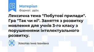 Лексична тема "Побутові прилади". Гра "Так чи ні". Заняття з розвитку мовлення для учнів 3-го класу з порушеннями інтелектуального розвитку.