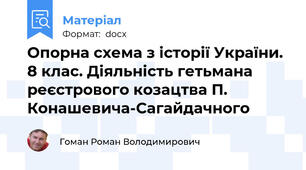 Опорна схема з історії України. 8 клас. Діяльність гетьмана реєстрового козацтва П. Конашевича-Сагайдачного