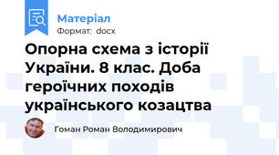Опорна схема з історії України. 8 клас. Доба героїчних походів українського козацтва